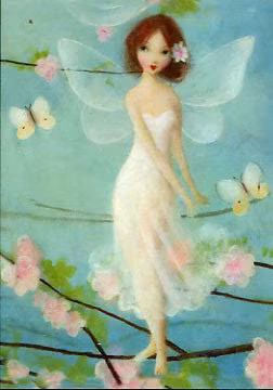 Lite mindre kort med kuvert - Vit blomsterälva (Fraktfritt)