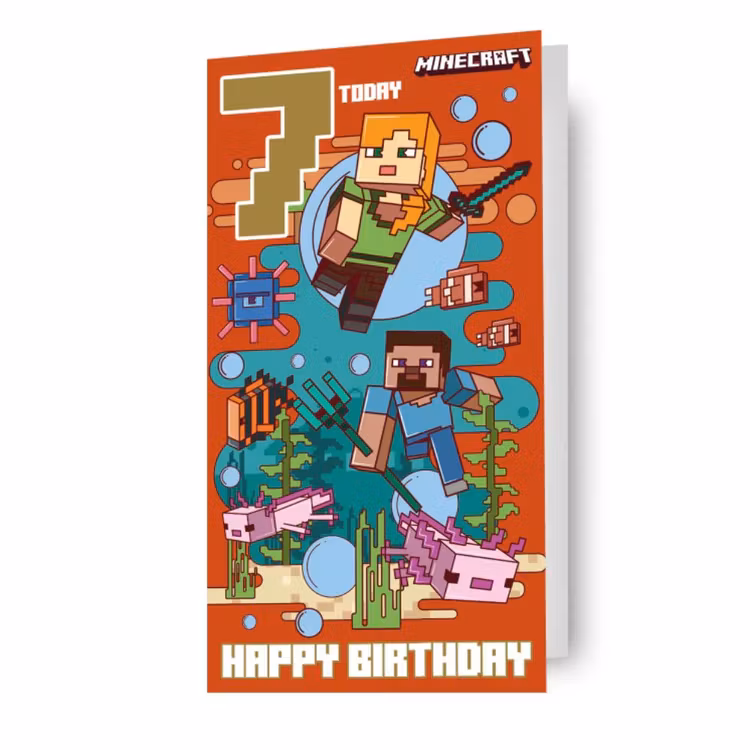 Dubbelt kort med kuvert - 7 år - Minecraft (Fraktfritt)