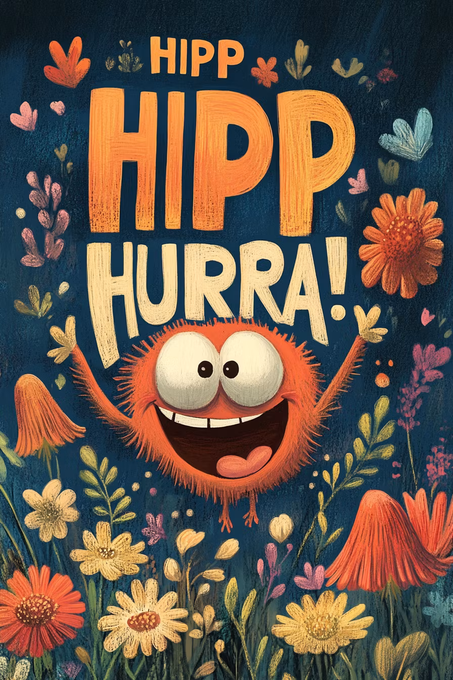 Dubbelt kort med kuvert - Hipp, Hipp, Hurra (Fraktfritt)