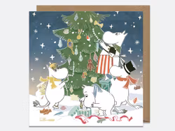 Julkort med kuvert - Mumintrollen klär granen (Fraktfritt)
