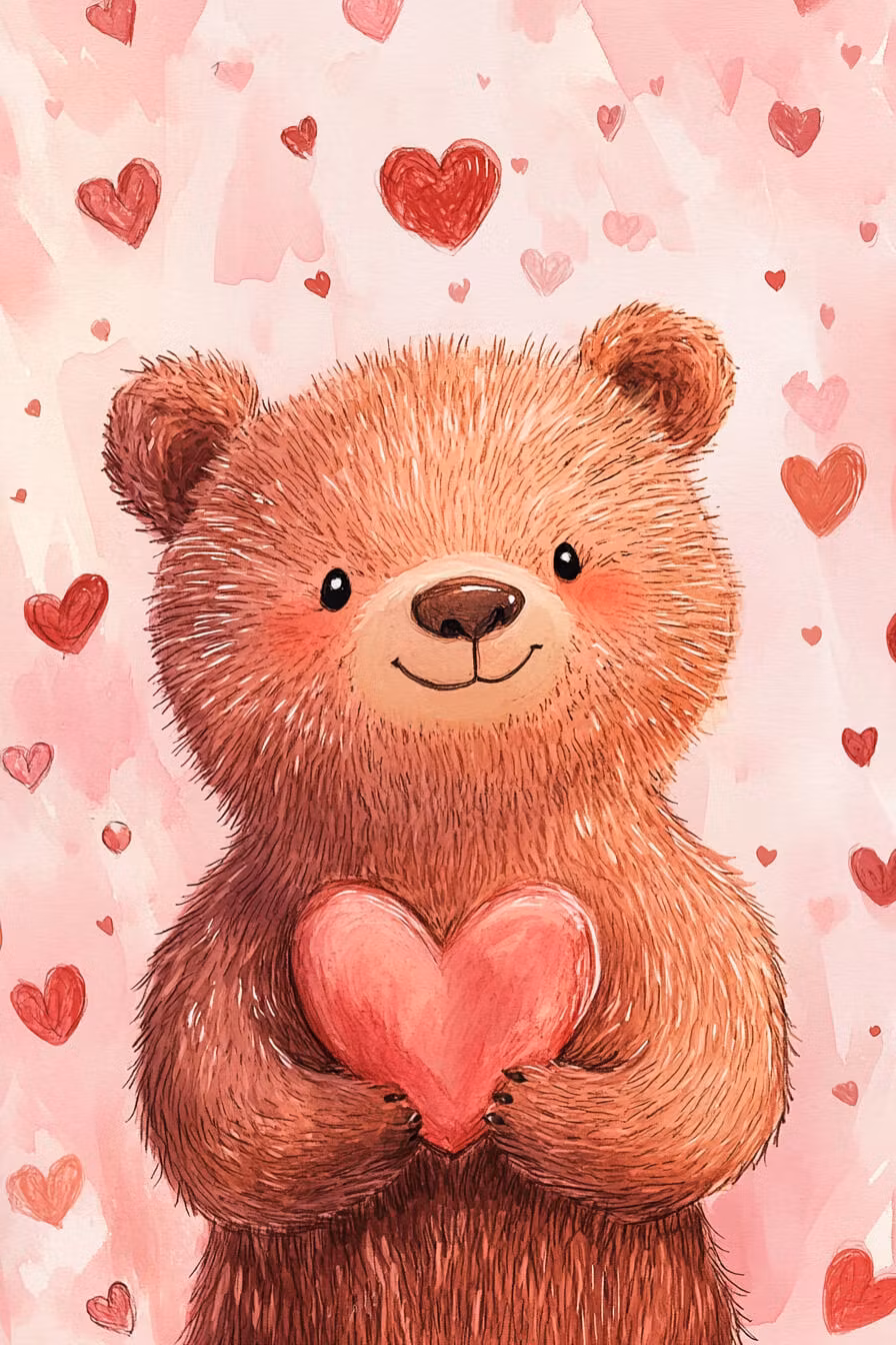 Dubbelt kort med kuvert - Nallen med hjärtat  (Fraktfritt)