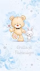 Dubbelt kort med kuvert - Kanin och nallegrattis (Fraktfritt)