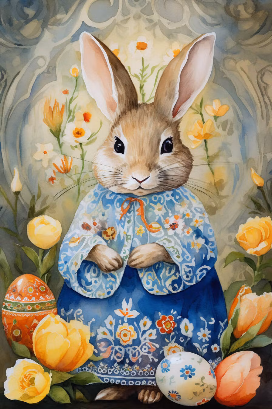 Enkelt Påskkort - Kanin i blått (Fraktfritt)