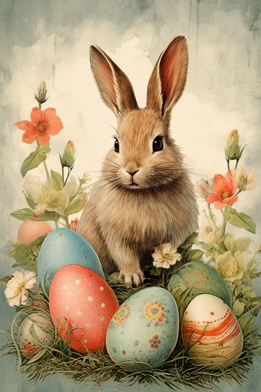 Enkelt Påskkort - Kanin med vintagekänsla (Fraktfritt)