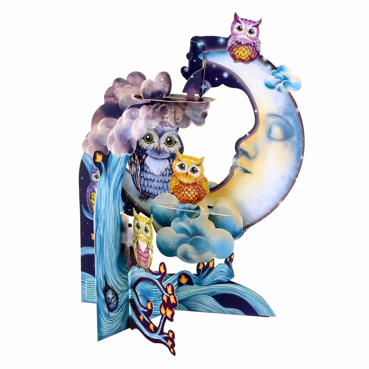 Magiskt gratulationskort med rörliga delar - Ugglan på månen (Fraktfritt)