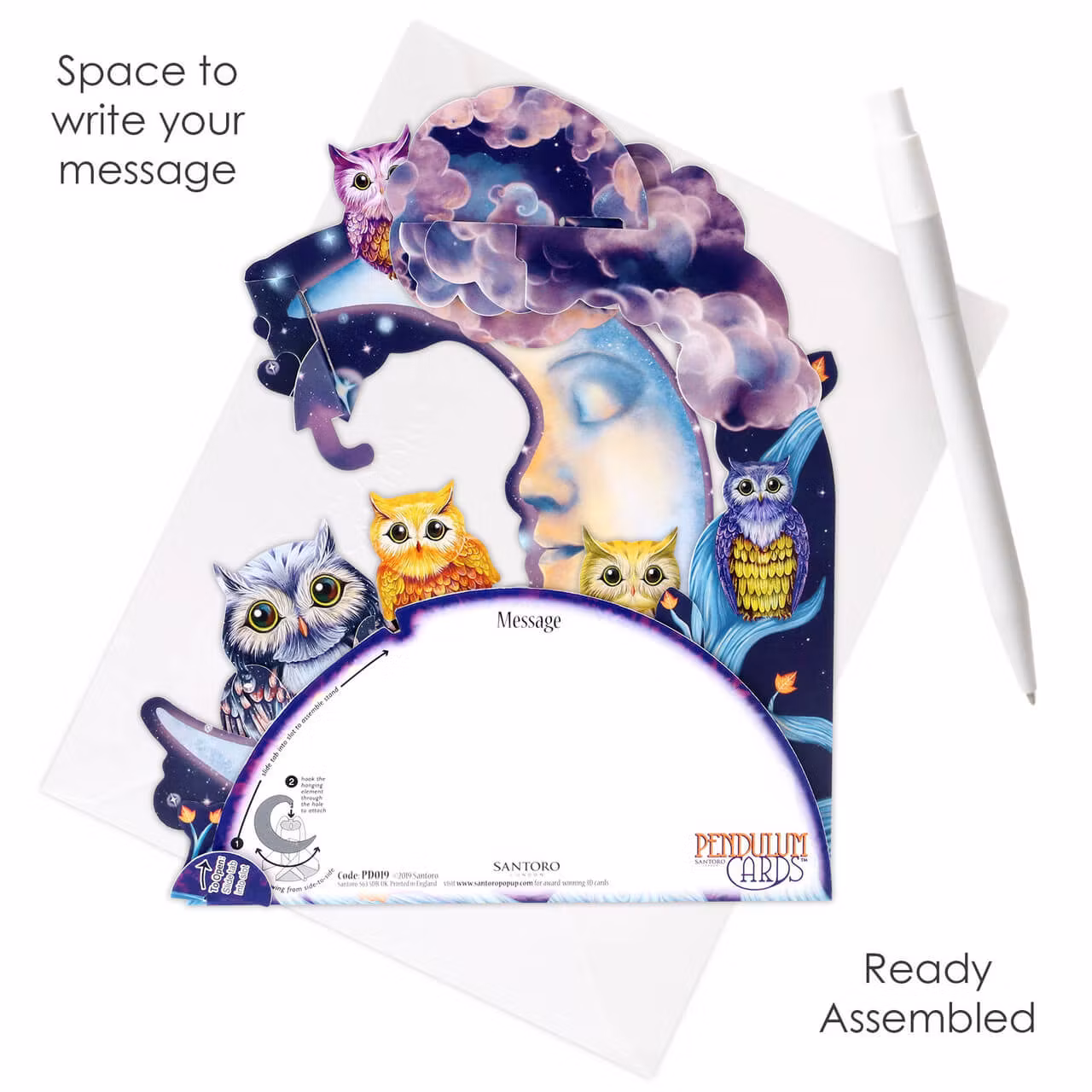 Magiskt gratulationskort med rörliga delar - Ugglan på månen (Fraktfritt)