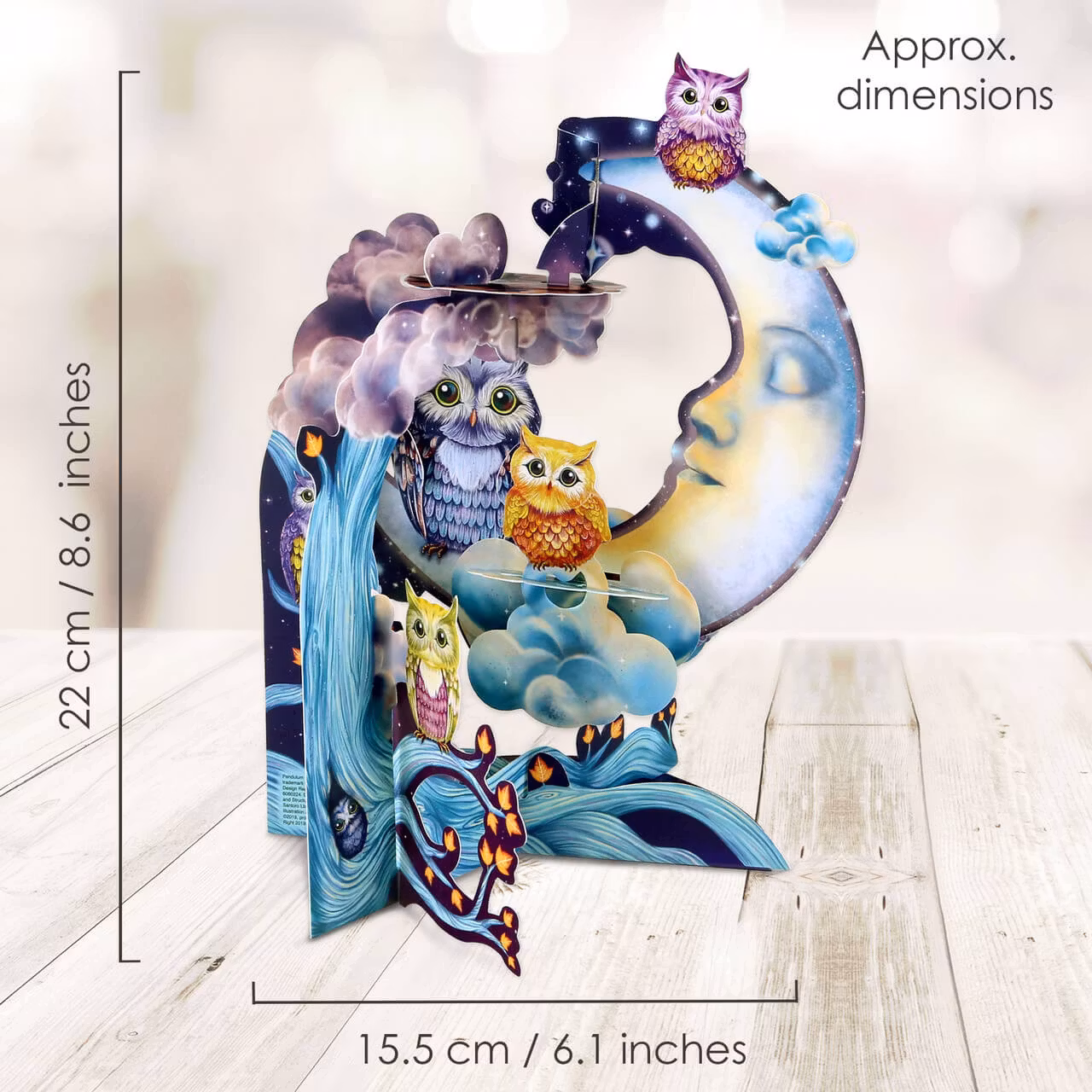 Magiskt gratulationskort med rörliga delar - Ugglan på månen (Fraktfritt)