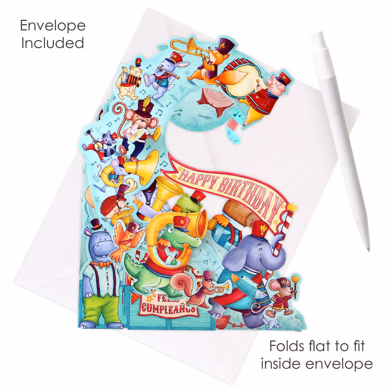 Magiskt gratulationskort med rörliga delar - Djurens musikorkester (Fraktfritt)