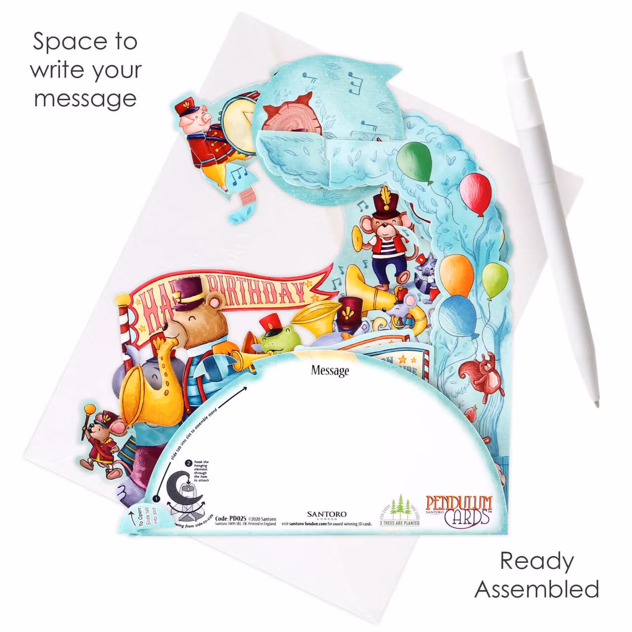 Magiskt gratulationskort med rörliga delar - Djurens musikorkester (Fraktfritt)