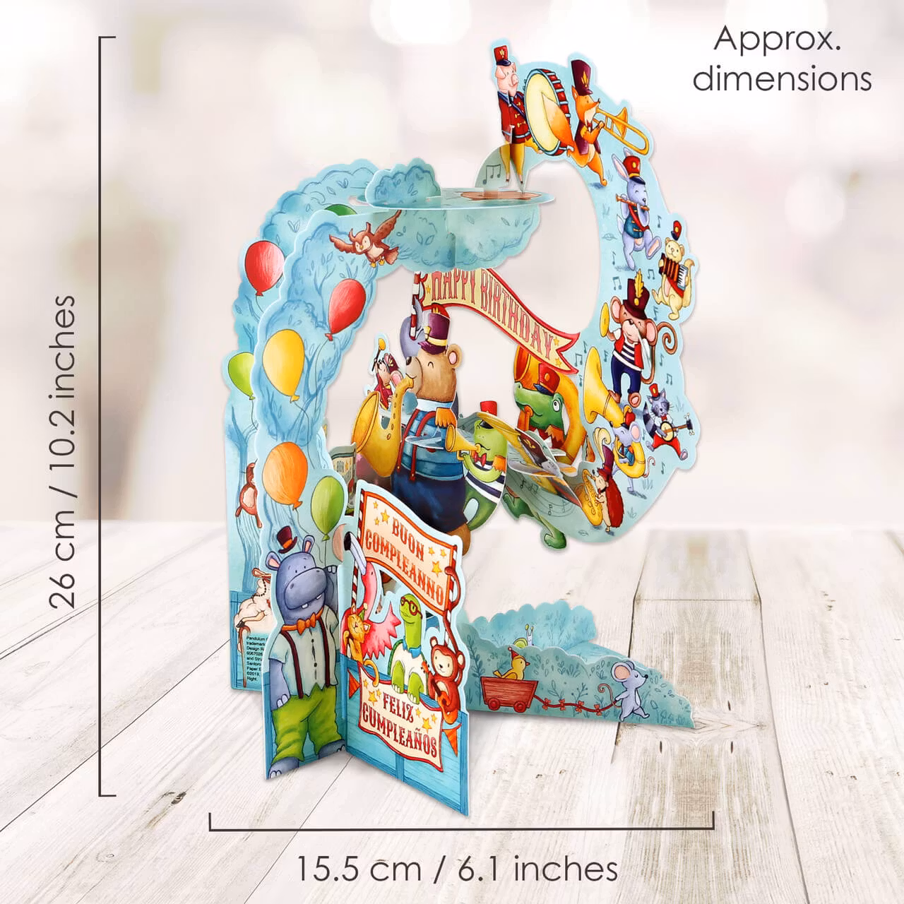 Magiskt gratulationskort med rörliga delar - Djurens musikorkester (Fraktfritt)