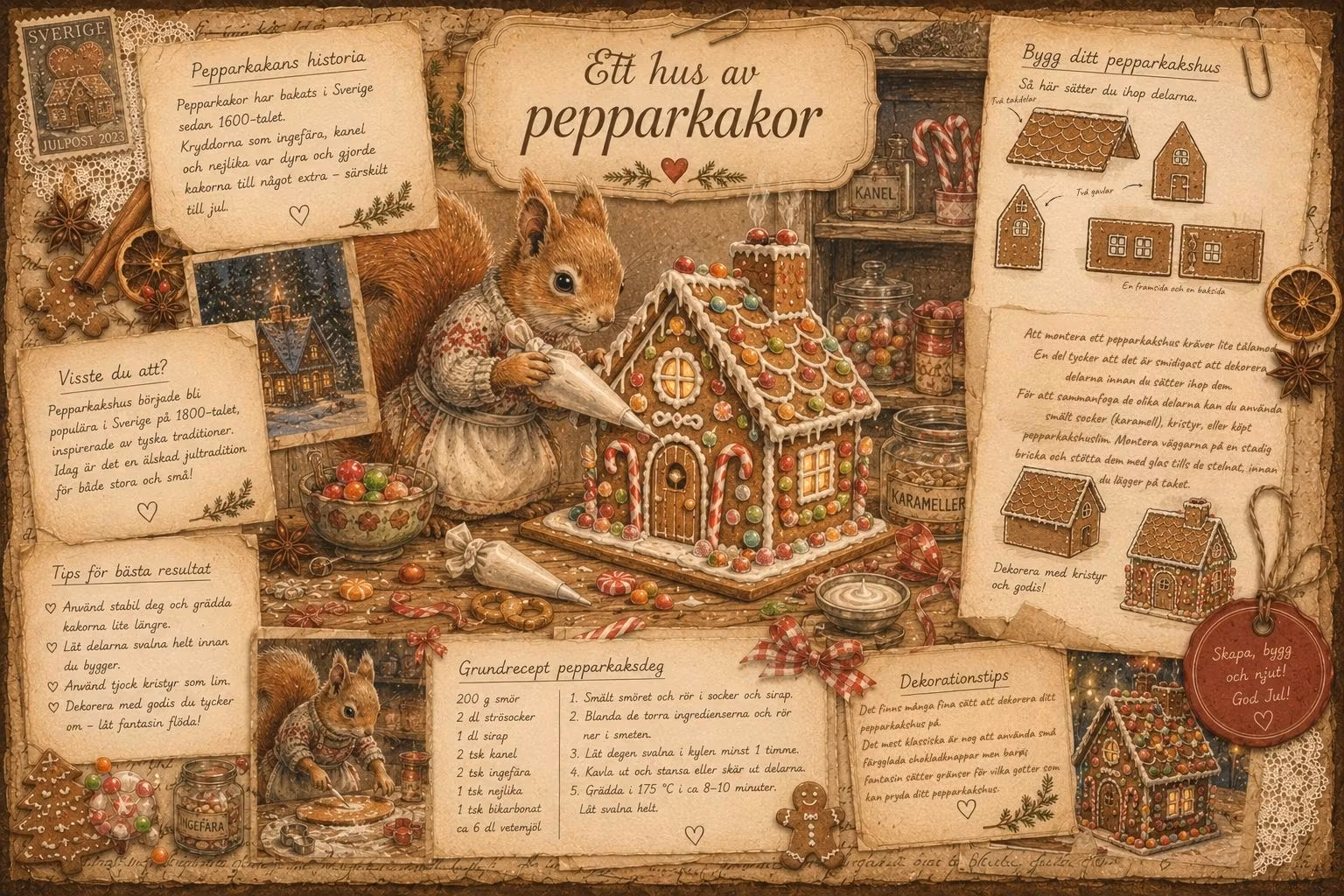 Enkelt julkort utan kuvert - Ett hus av pepparkakor (Fraktfritt)