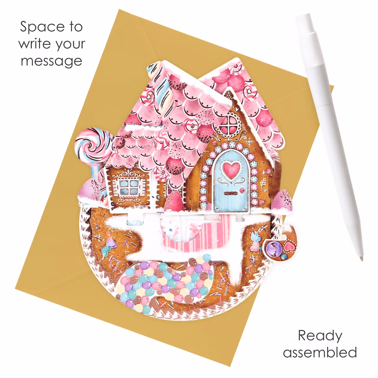 Utvikbart, magiskt julkort - Snurrande pepparkakshus (Fraktfritt)