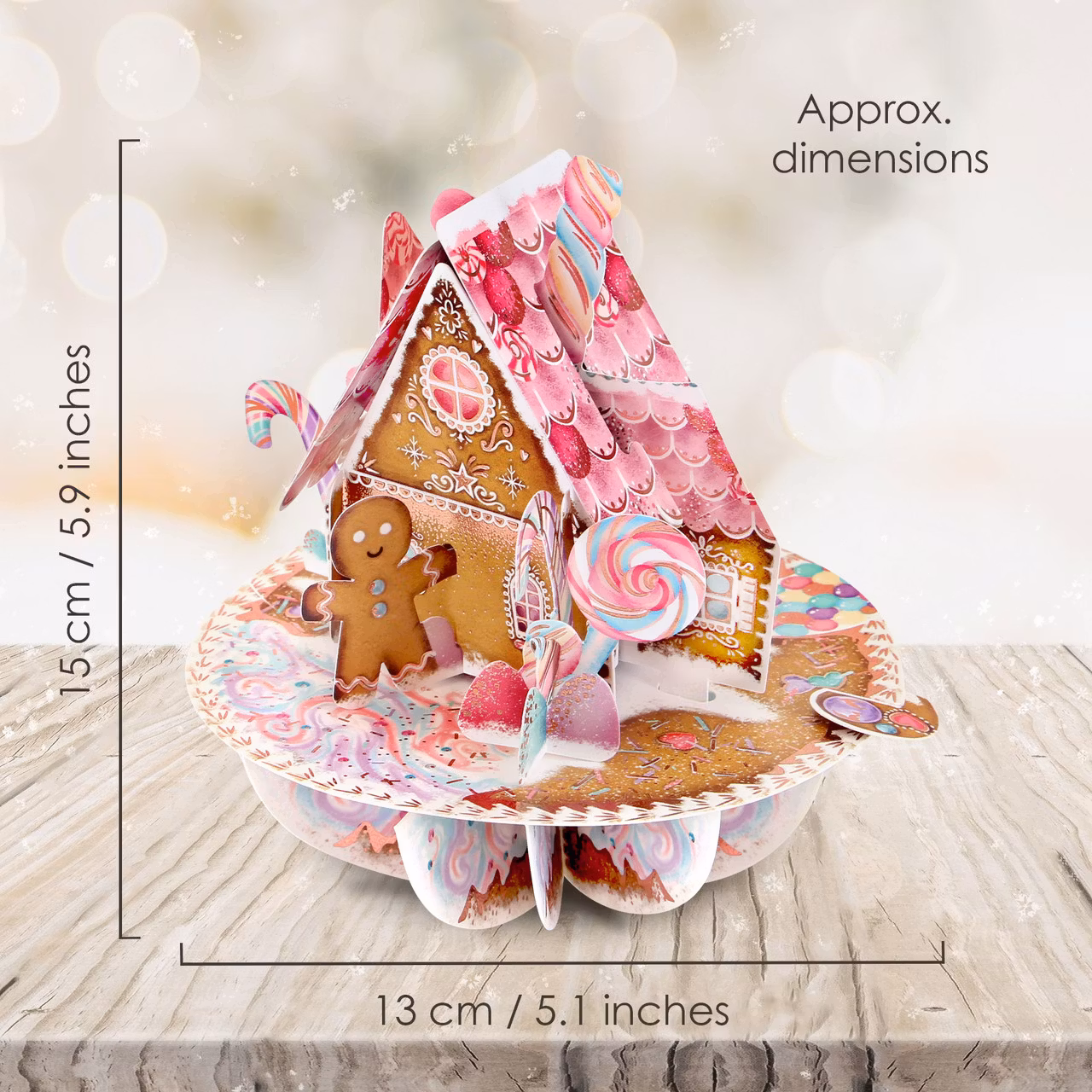 Utvikbart, magiskt julkort - Snurrande pepparkakshus (Fraktfritt)