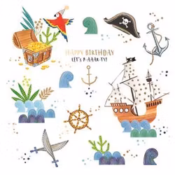 Dubbelt kort (guld) med kuvert - Piratgrattis (Fraktfritt)