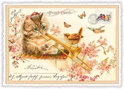 Enkelt, lyxigt kort - Katten med trombonen (Fraktfritt)