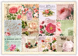 Enkelt, lyxigt kort - Frimärken bland rosor (Fraktfritt)