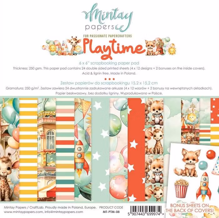Vackra pysselpapper - Playtime (24 ark) 15 x 15 cm