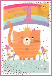 Dubbelt kort med kuvert - 1 år - Katten på ängen (Fraktfritt)
