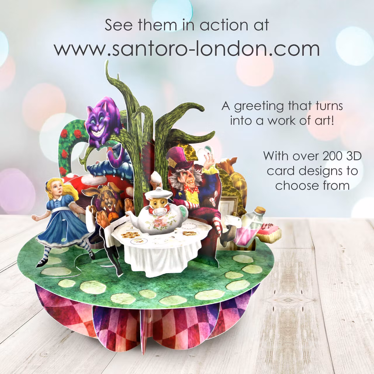 Utvikbart gratulationskort - Tebjudning hos Alice