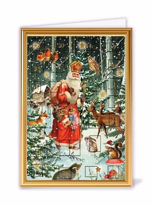 Liten adventskalender med kuvert - Tomten bland djuren (Fraktfritt)