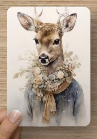 Enkelt kort - Rådjur med blomsterkrans (Fraktfritt)