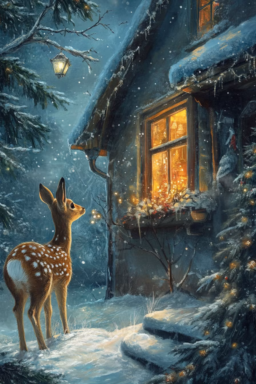 Dubbelt kort med kuvert - Rådjuret i snön (Fraktfritt)