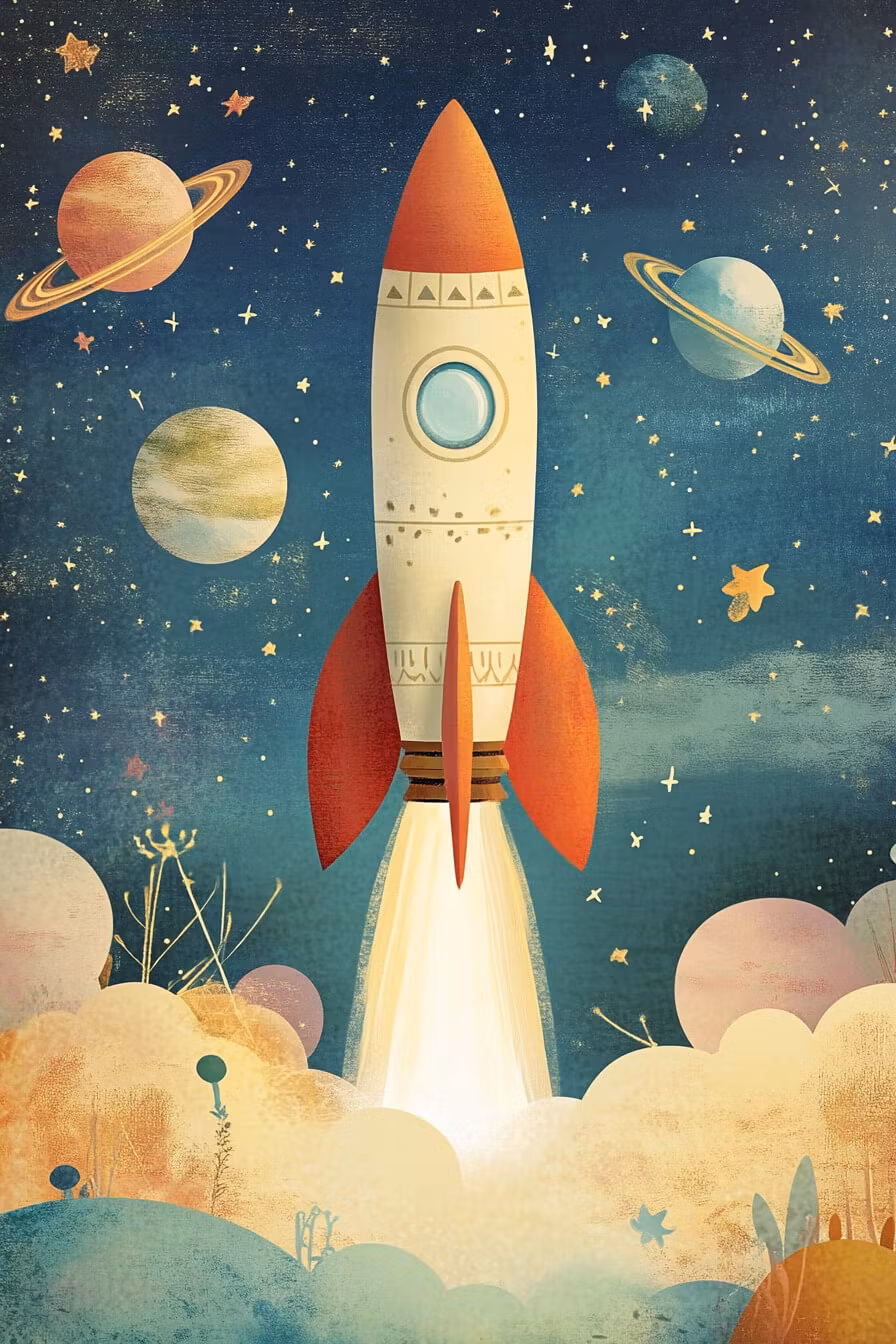 Dubbelt kort med kuvert - Raket (Fraktfritt)