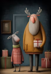 Dubbelt julkort med kuvert - Renhorn till jul (Fraktfritt)