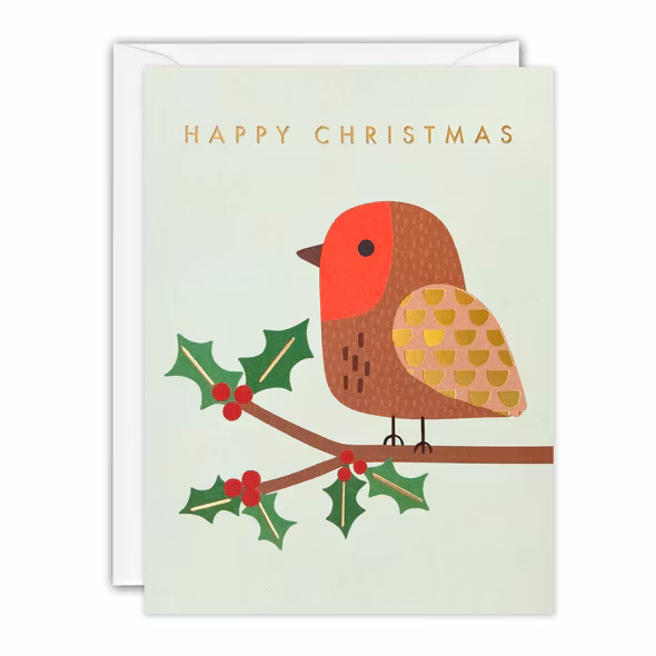 Lite mindre dubbelt julkort med kuvert - Rödhakens jul (Fraktfritt)