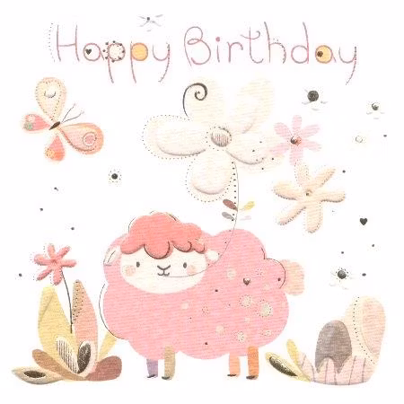 Litet kort med kuvert - Rosa grattisfår (Fraktfritt)