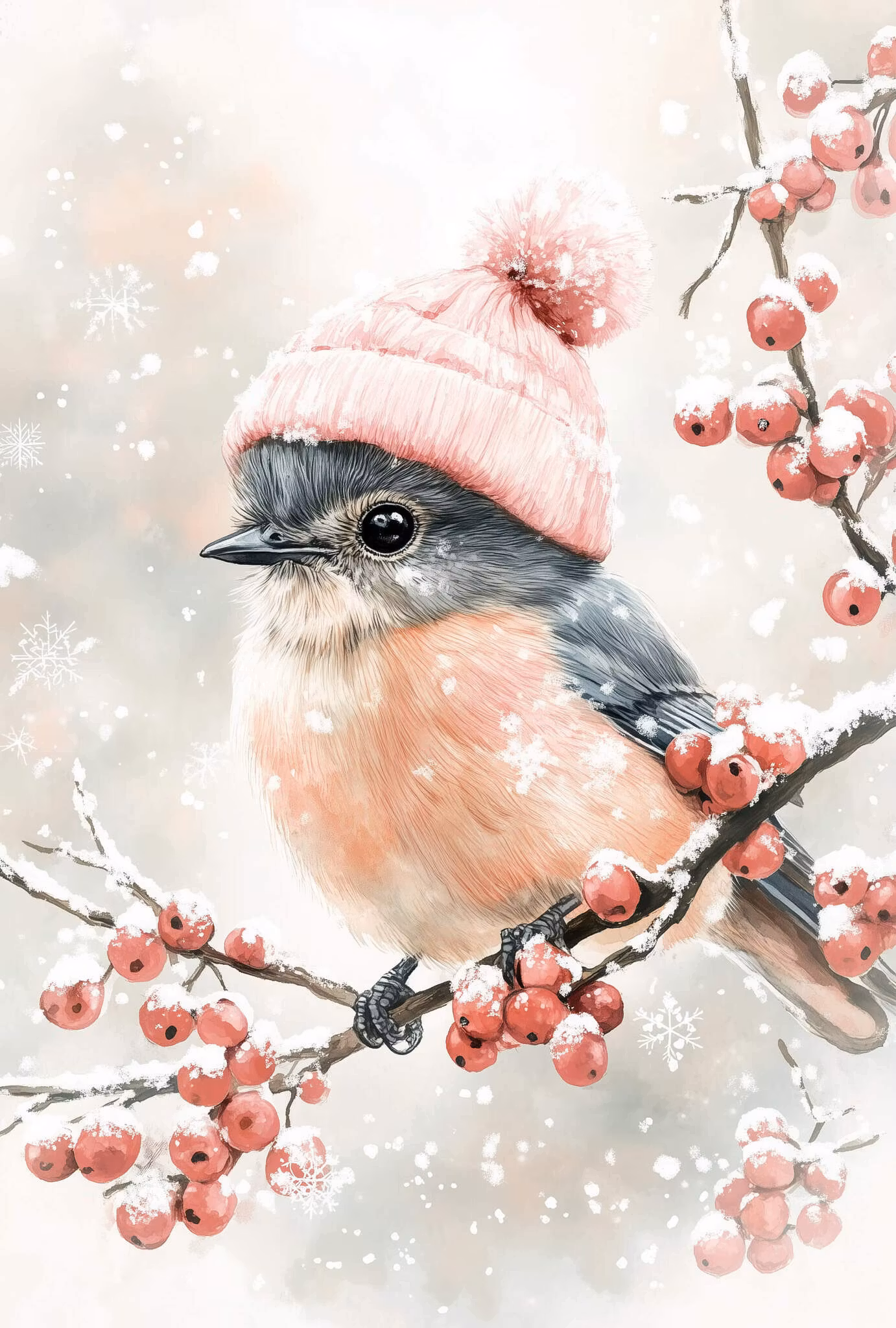 Enkelt julkort utan kuvert - Rosa vinter (Fraktfritt)