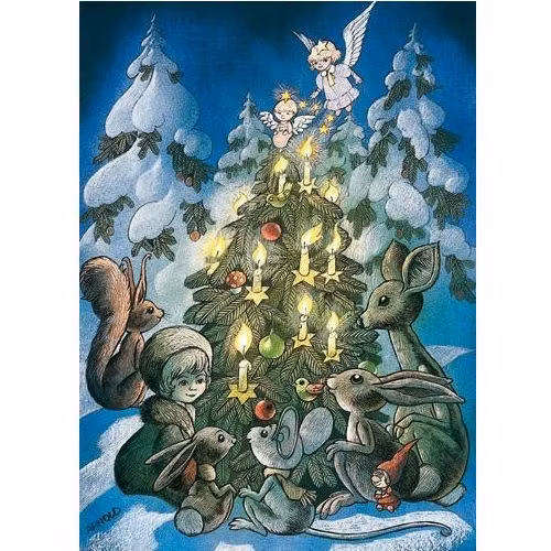 Enkelt Julkort - Runt julgranen  (Fraktfritt)