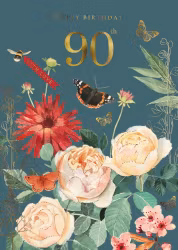 Dubbelt kort med kuvert - 90 år med blommor (Fraktfritt)
