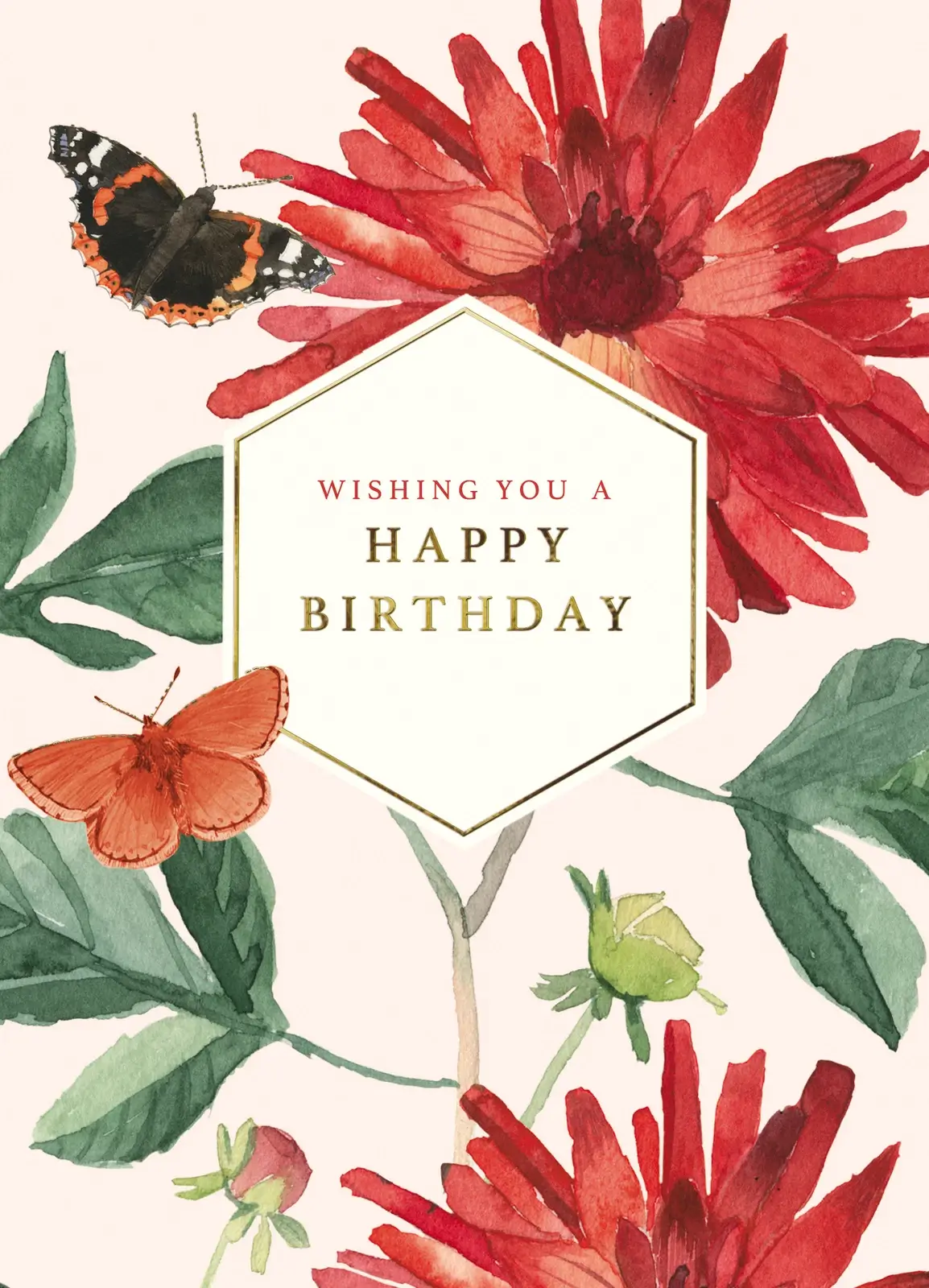 Dubbelt kort med kuvert - Happy Birthday med blommor (Fraktfritt)