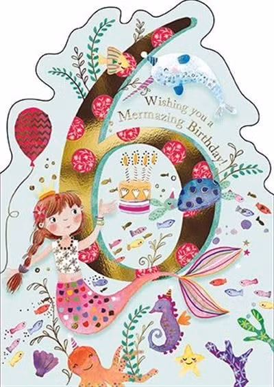 Dubbelt kort med kuvert  - 6 år - Sjöjungfru (Fraktfritt)