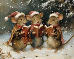 Enkelt julkort utan kuvert - Sjungande möss (Fraktfritt)