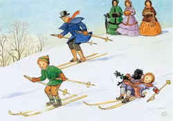 Enkelt julkort - Petter och Lottas jul - Skidfärden (Fraktfritt)