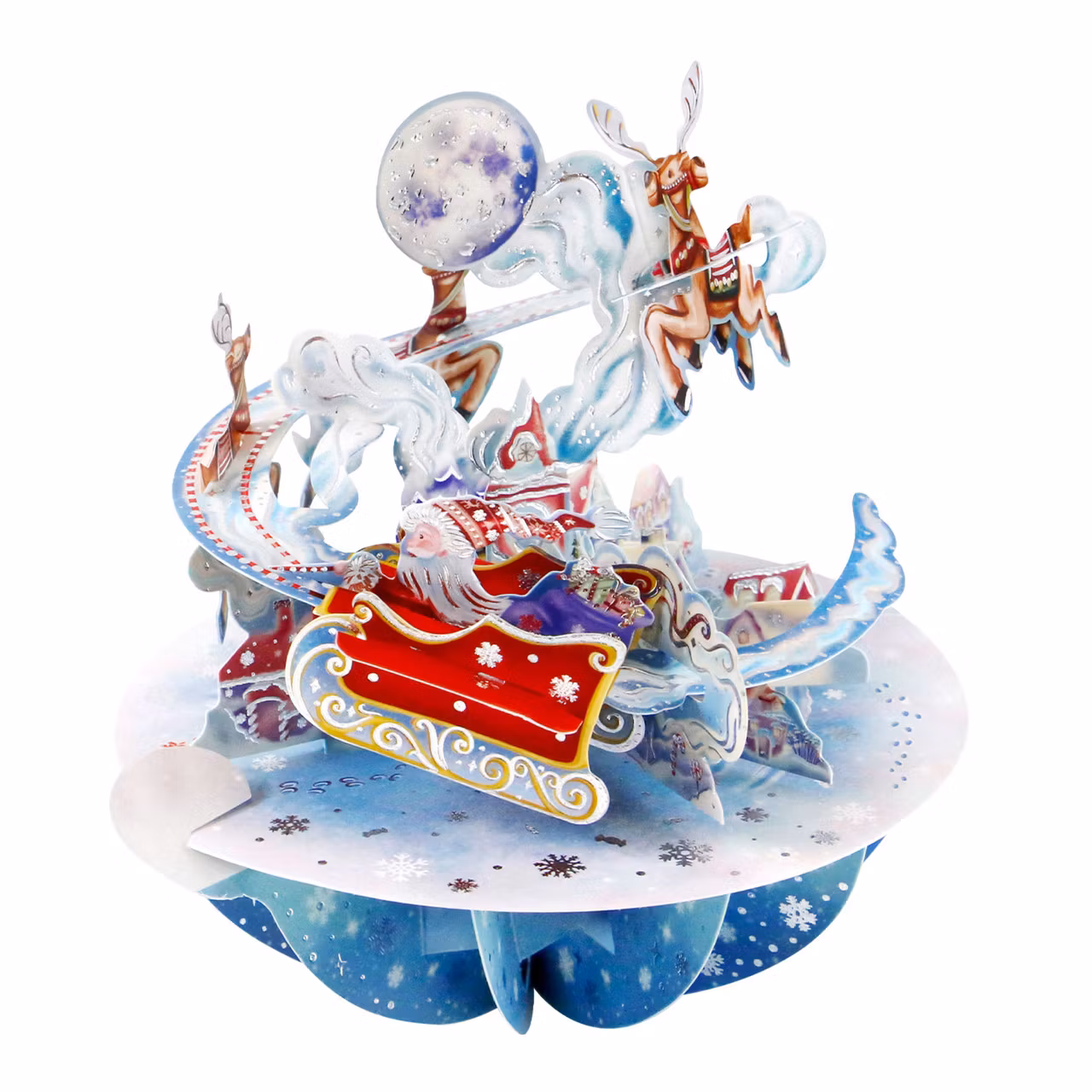 Utvikbart, magiskt julkort - Snurrande tomtesläden (Fraktfritt)