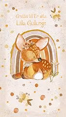 Dubbelt kort med kuvert - Söta lilla Gullunge Rådjur (Fraktfritt)