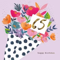 Dubbelt kort med kuvert - 65 år - Happy Birthday (Fraktfritt)