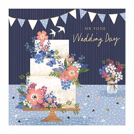 Kort med kuvert - Bröllopstårta med blommor (Fraktfritt)