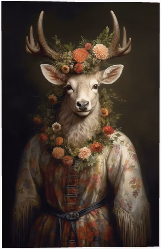 Dubbelt kort med kuvert - Ståtlig hjort med blomster (Fraktfritt)