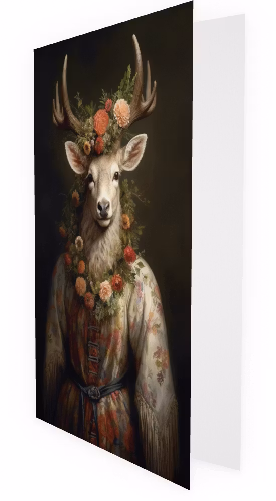 Dubbelt kort med kuvert - Ståtlig hjort med blomster (Fraktfritt)