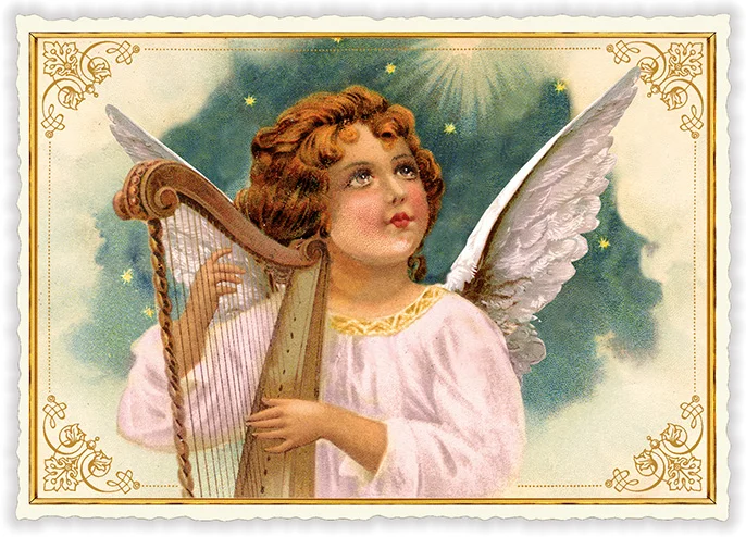Lyxigt, enkelt julkort - Harpspelande ängel (Fraktfritt)