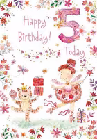 Dubbelt kort med kuvert - 5 år - Flickan och Magiska Tigern (Fraktfritt)