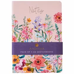 Tre vacker skissböcker med blomstrande omslag (A5)