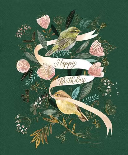 Dubbelt kort med kuvert - Gröngula Fåglar (Fraktfritt)