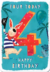 Dubbelt kort med kuvert - 4 år - Piratkanin (Fraktfritt)