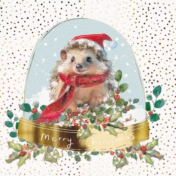 Dubbelt julkort med kuvert - Igelkott i Snöglob (Fraktfritt)