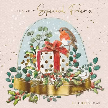 Dubbelt julkort med kuvert - Rödhakens snöglob (Fraktfritt)